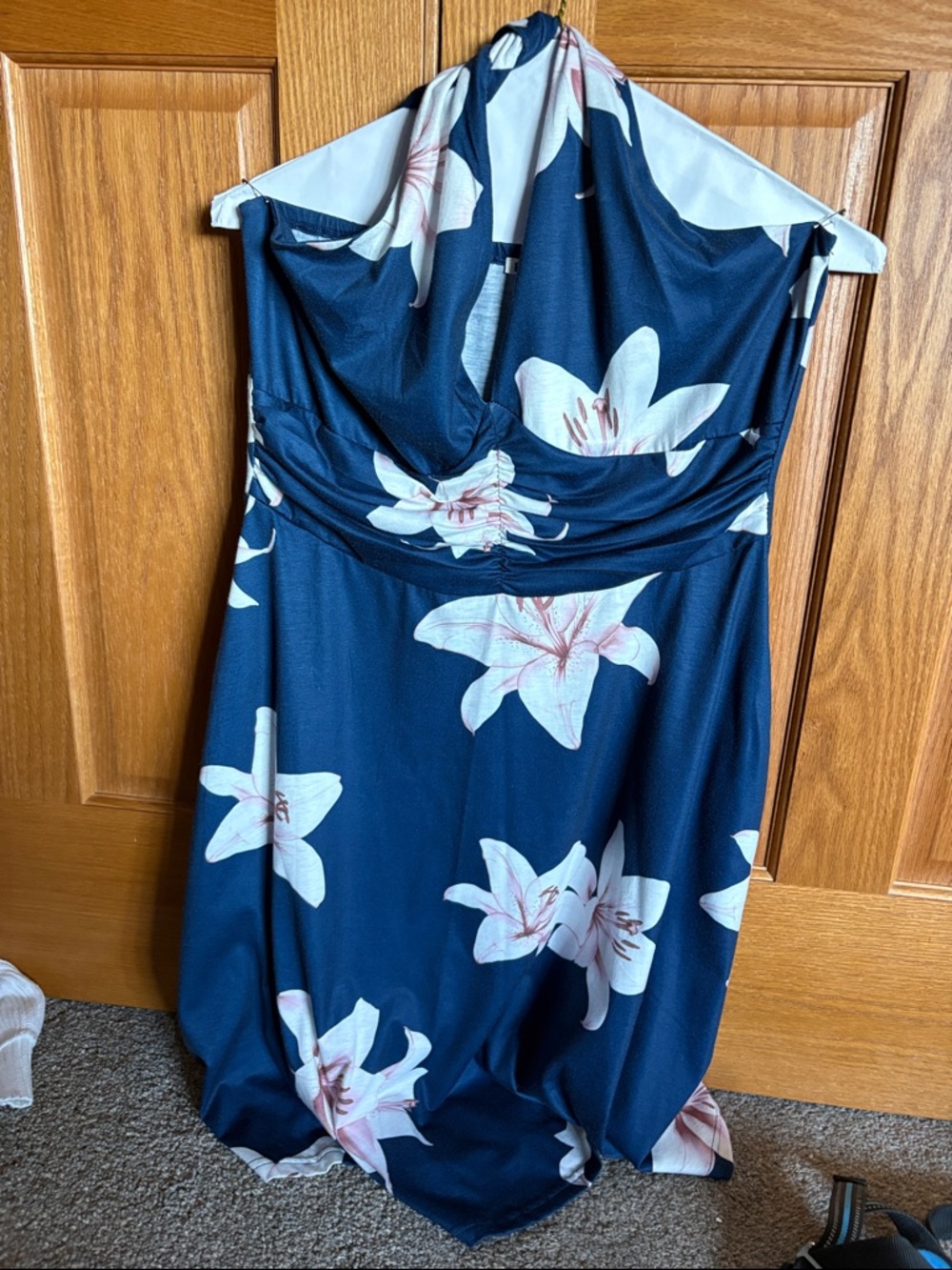 Strapless Navy Blue Floral Maxi Dress
